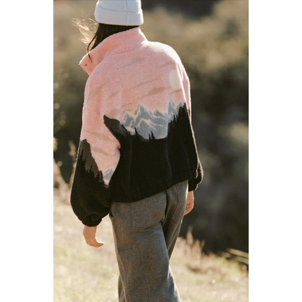 Anthropologie Spiritual Gangster Jacket Pink Amari Sherpa Fleece Cozy Small NWT